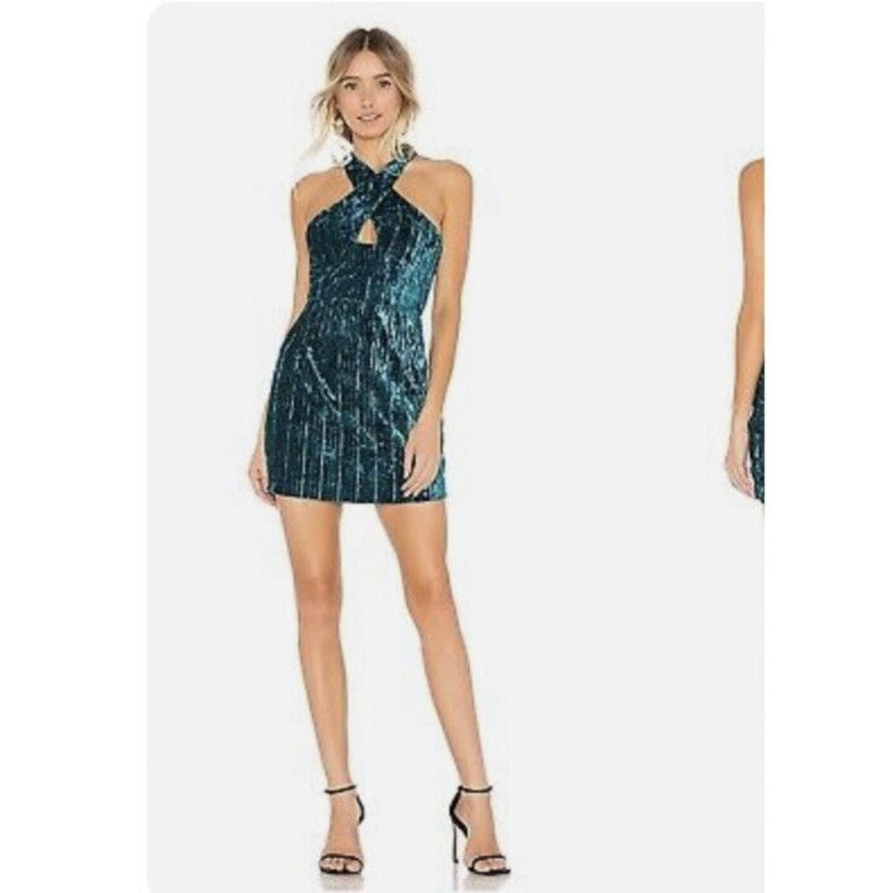 Revolve Nbd Woman’s Abriel Mini Dress Velvet Teal Sz L
